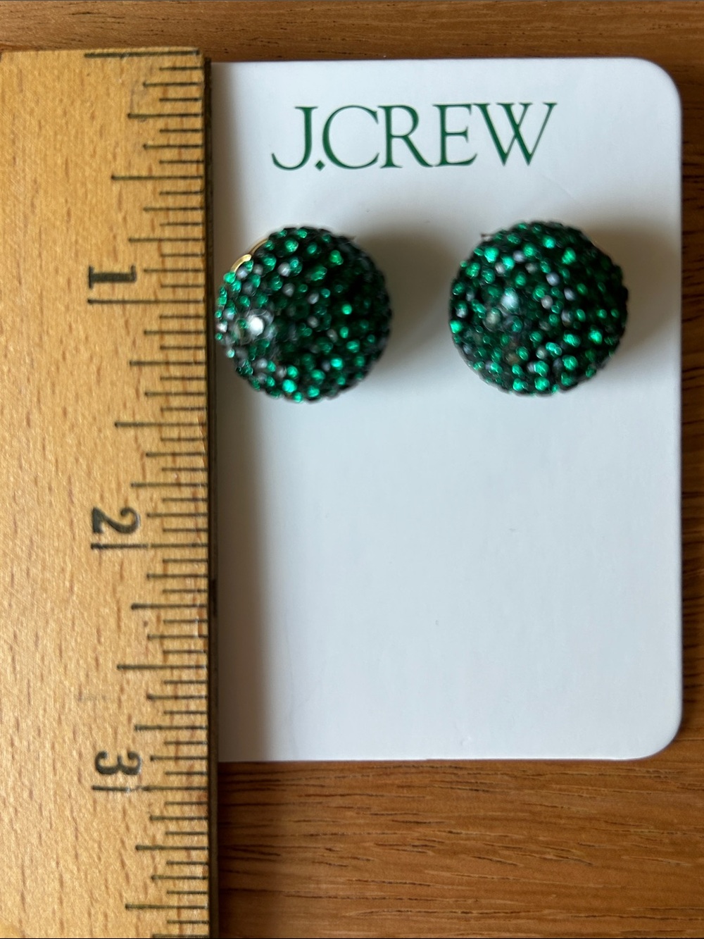 J. Crew Green Crystal Studded Ball Earrings - Picture 3 of 6